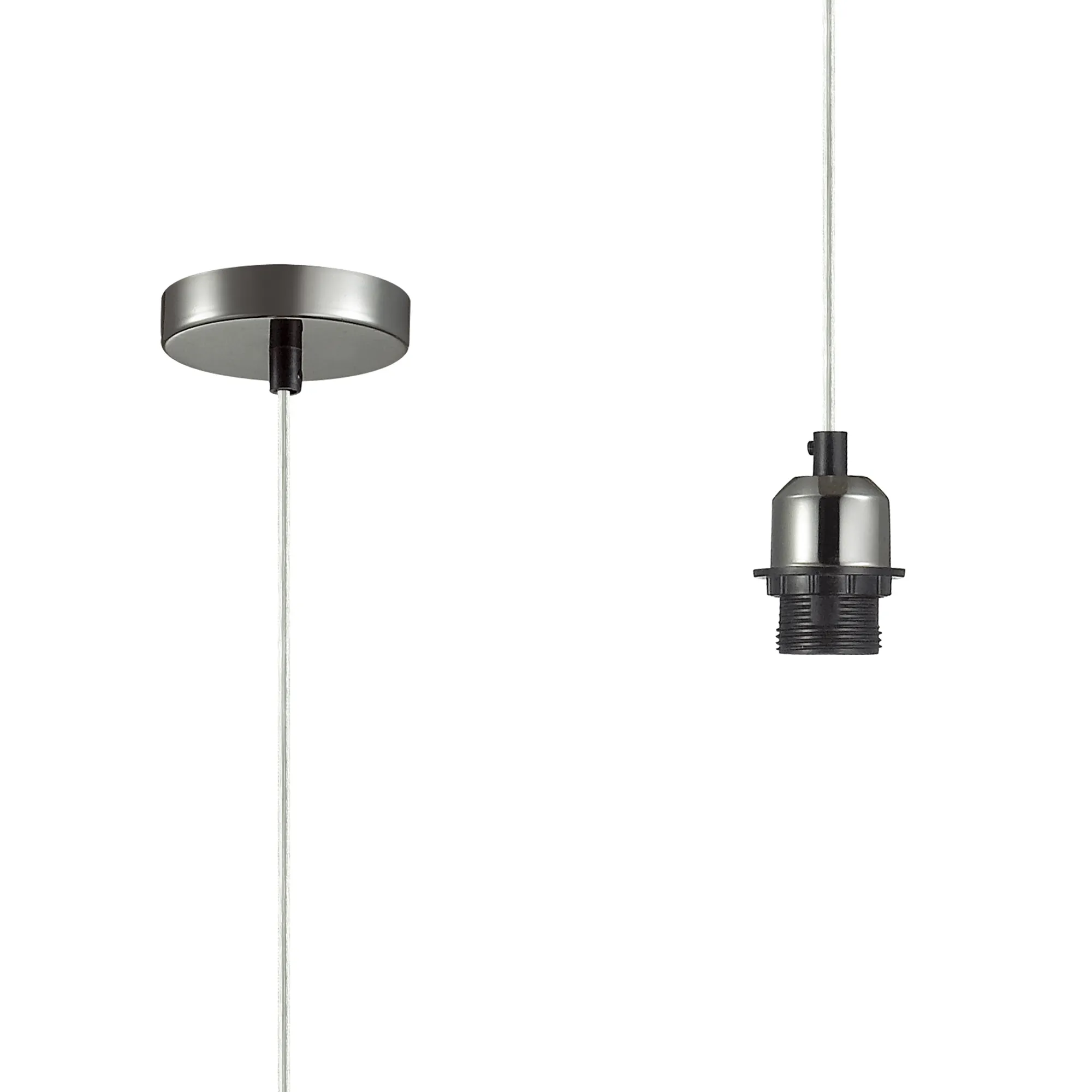 D0180  Dreifa 1.5m Single Pendant, 1 x E27, Black Chrome/Clear Cable (Maximum Load 1.5kg)